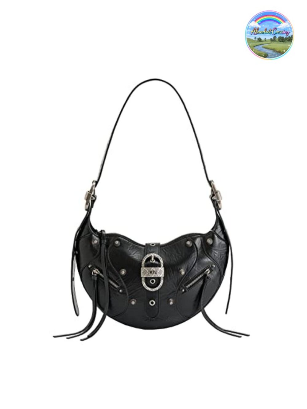 Vegan Leather Saddle Shoulder Bag with Detachable Adjustable Strap